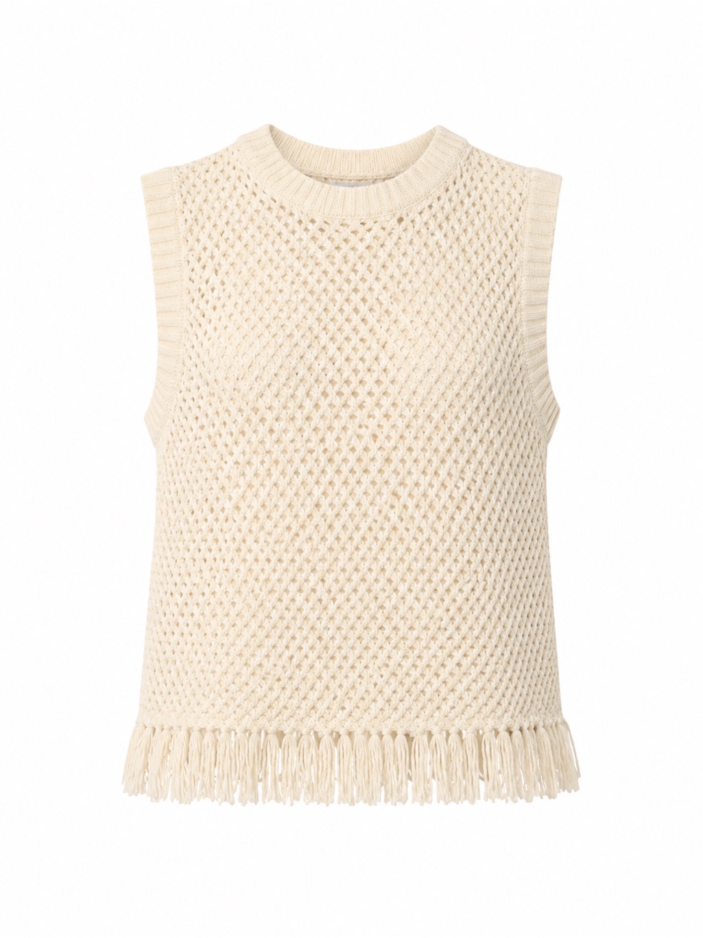 Theory Cream Knit Fringe Hem Tank
